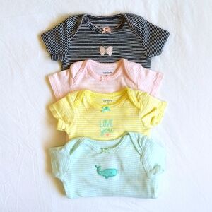 carter's 4-pack soft striped short sleeve bodysuit diaper shirt bundle 3 months